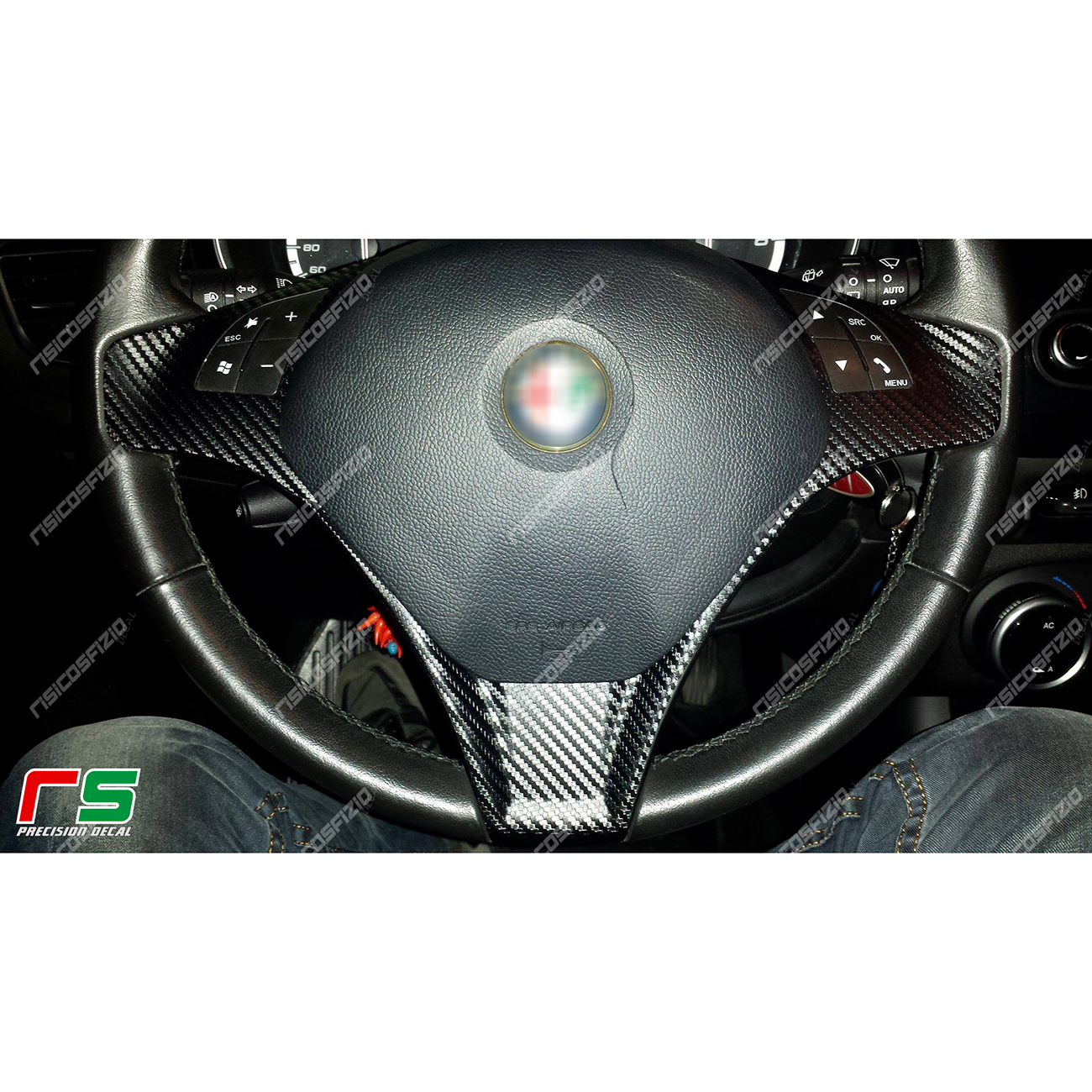 COUVRE VOLANT pour Alfa Romeo, Effet FIBRE DE CARBONE Noir Sportif FIN  Antidérapant