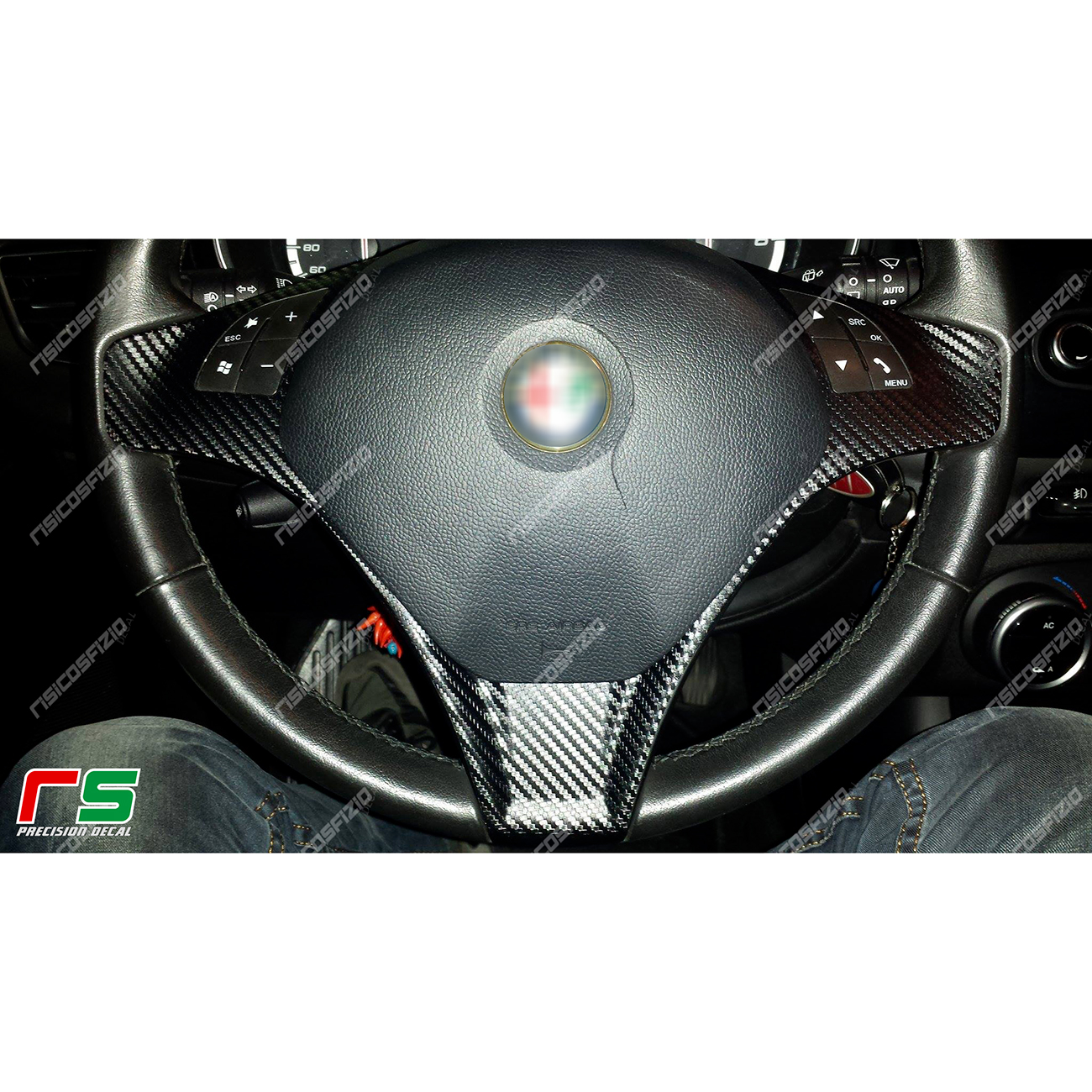 COUVRE VOLANT pour Alfa Romeo, Effet FIBRE DE CARBONE Bleu Sportif