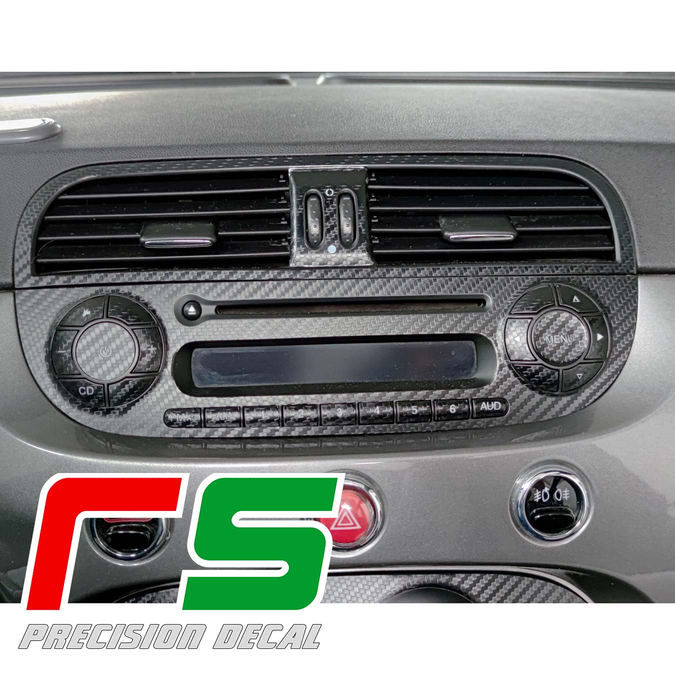 adhésifs Fiat 500 Abarth sticker look carbone stereo radio